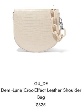 NWT GU_DE Demi-Lune Ivory/Cream Croc-Embossed Shoulder Bag with 2 Straps.